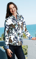 Cape Cod Top Cheetahs and Floral On Ivory Cotton Linen Ground