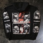 Black hoodie from Any Means Necessary Clothing featuring the 4 Horsemen Pullover Hoodie design on the back.