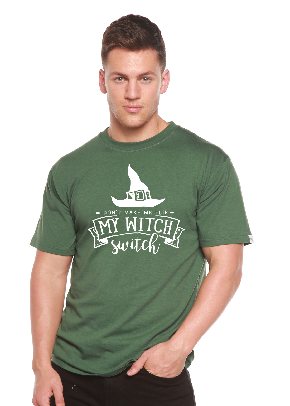 Unisex bamboo viscose organic cotton graphic T-shirt by Spun Bamboo with a "My Witch" printed design on short sleeves.