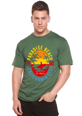 Mens Sunshine Paradise Spun Bamboo graphic T-shirt with vibrant print, made from bamboo viscose and organic cotton fabric.