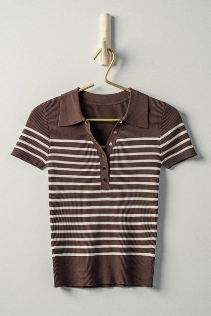 Boho Stripe Ribbed Snap Top