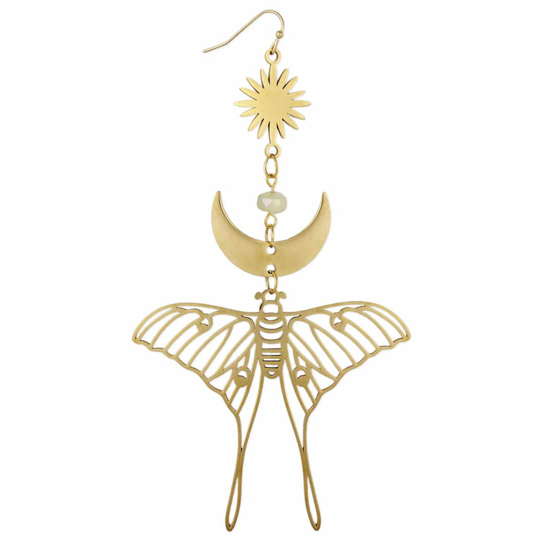 Celestial Luna Moth oversized gold earrings with intricate wing details, stylish accessories for women by Fitkitty Culture.