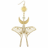 Celestial Luna Moth oversized gold earrings with intricate wing details, stylish accessories for women by Fitkitty Culture.