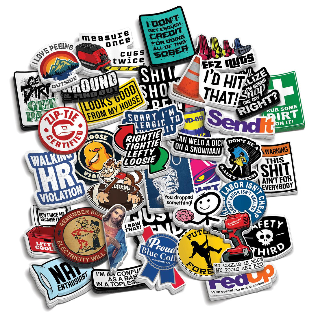 Set of Armed American Supply Best Seller decal sticker packs featuring bold, patriotic designs on white backgrounds.