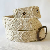 Wandering Clouds embroidered wool belt from Fitkitty Culture accessories, featuring intricate cloud embroidery on soft wool fabric.