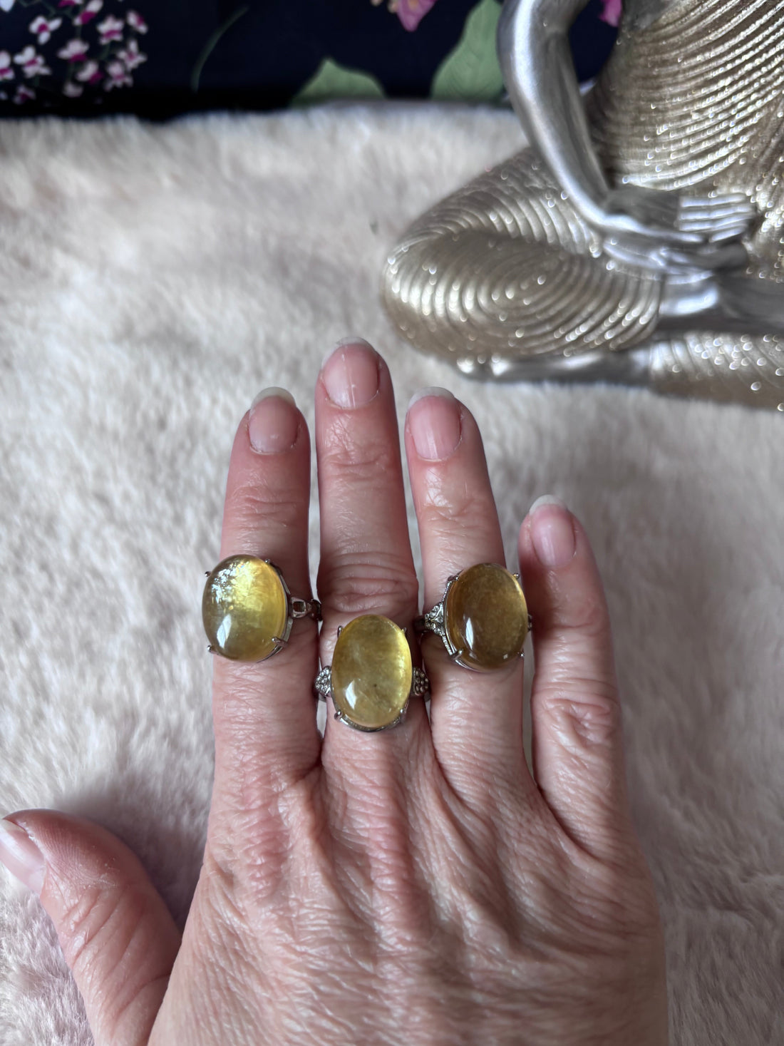 Golden Lepidolite ring from Evermore Everlasting featuring a polished golden-lilac gemstone set in a sleek silver band.