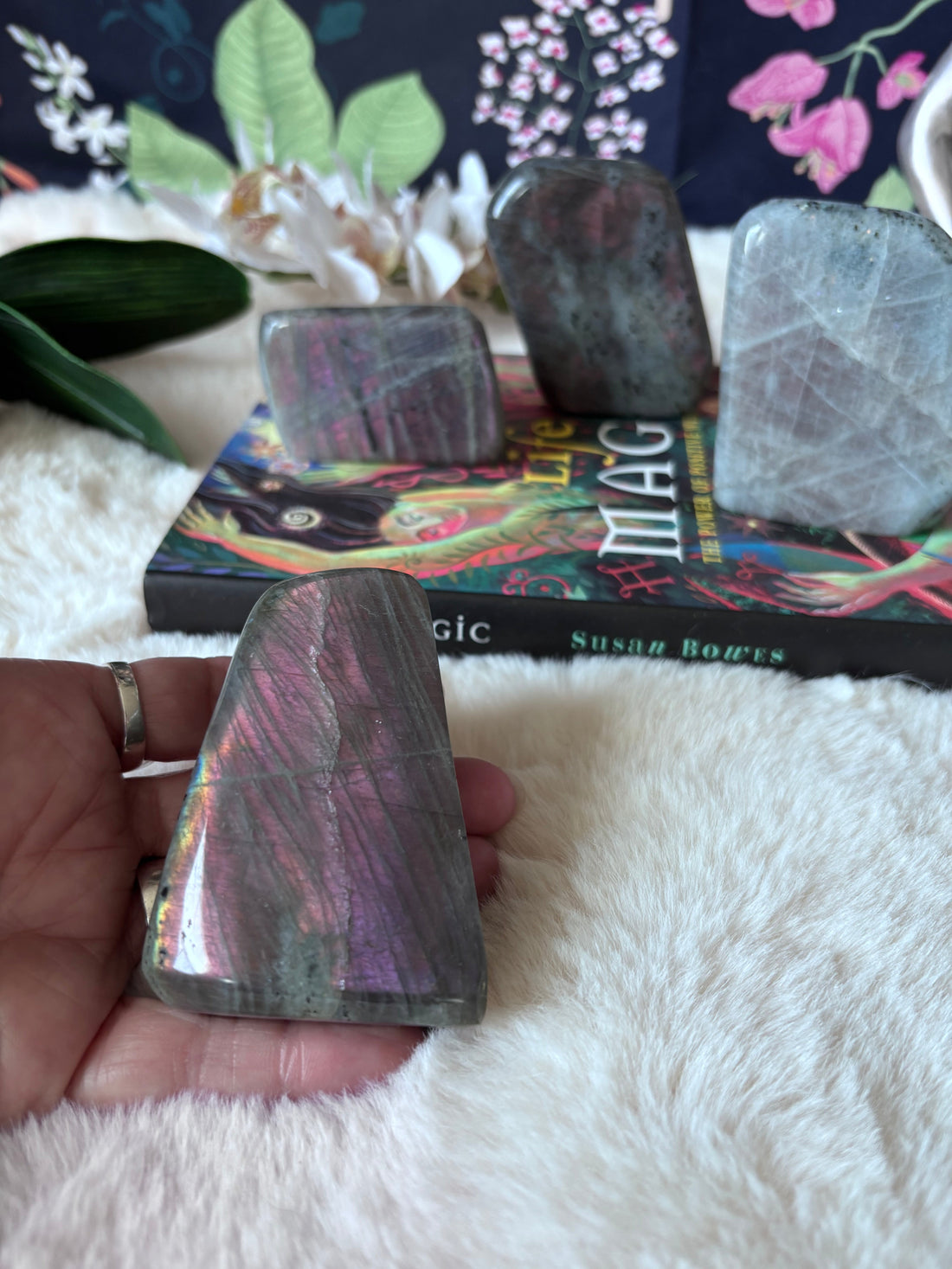 Natural Sunset Labradorite freeform gemstone by Evermore Everlasting, showcasing vibrant iridescent colors and smooth, polished surface.