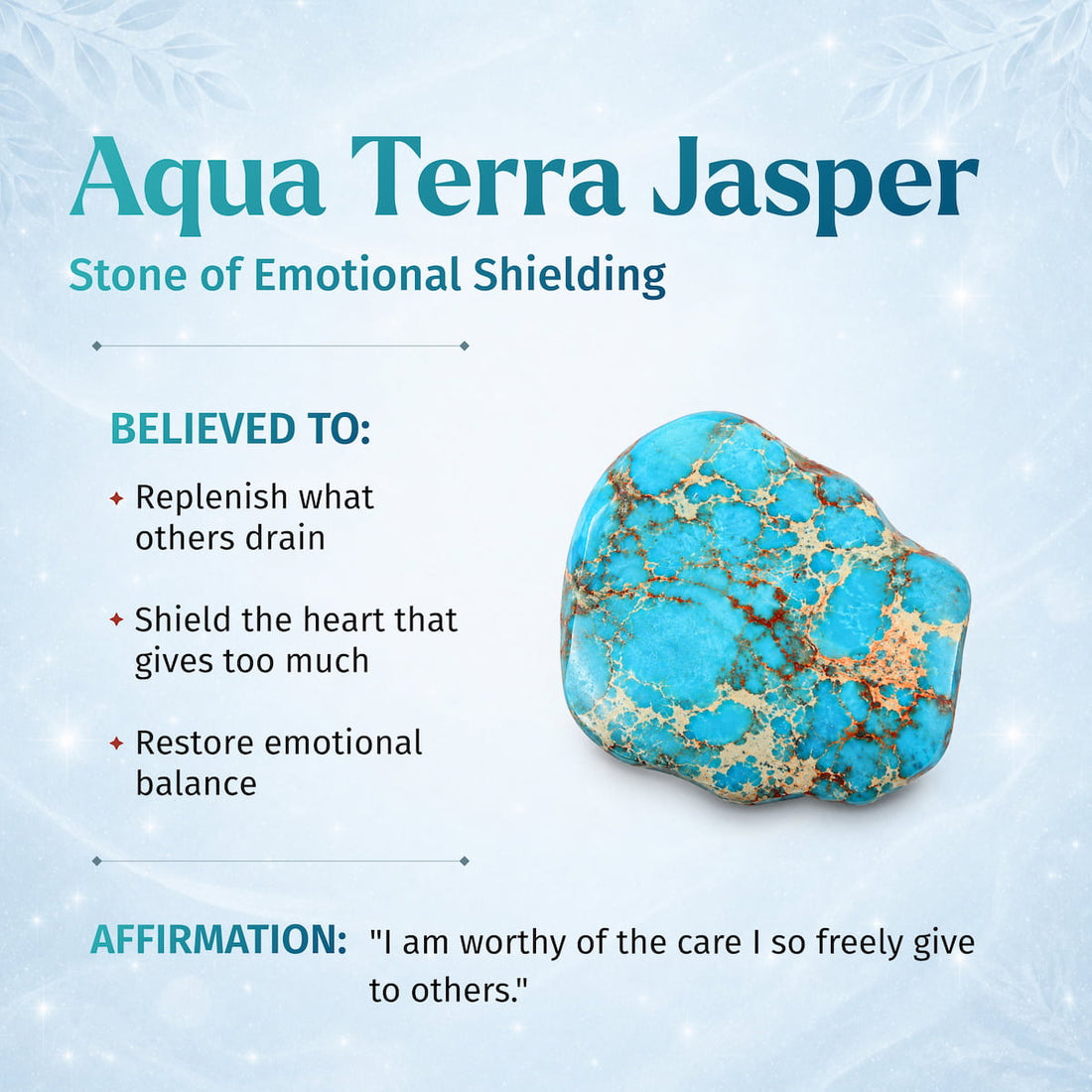 Aqua Terra Jasper bracelet from Conscious Items featuring smooth, round gemstone beads strung together on an elastic band.