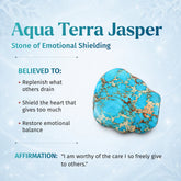 Aqua Terra Jasper bracelet from Conscious Items featuring smooth, round gemstone beads strung together on an elastic band.