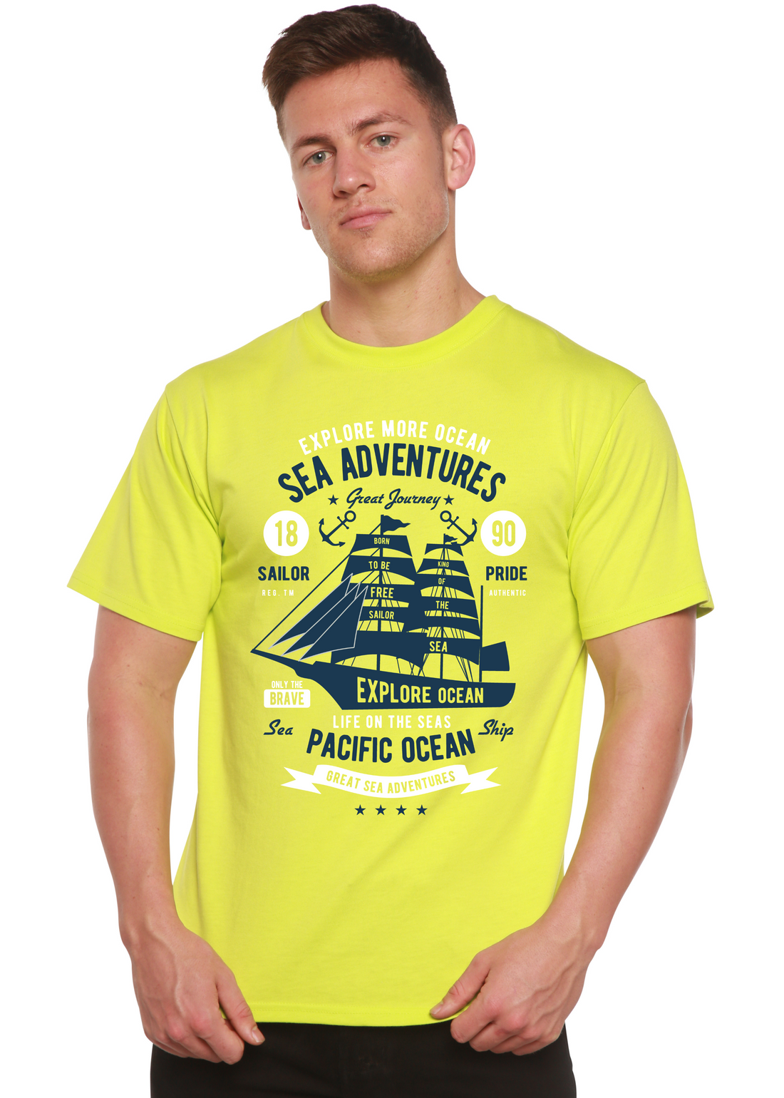 Men’s Sea Adventures Spun Bamboo graphic T-shirt with ocean-themed print in bamboo viscose and organic cotton fabric.