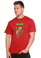 Green Monster Halloween unisex bamboo viscose organic cotton short sleeve graphic T-shirt by Spun Bamboo, with printed monster design.