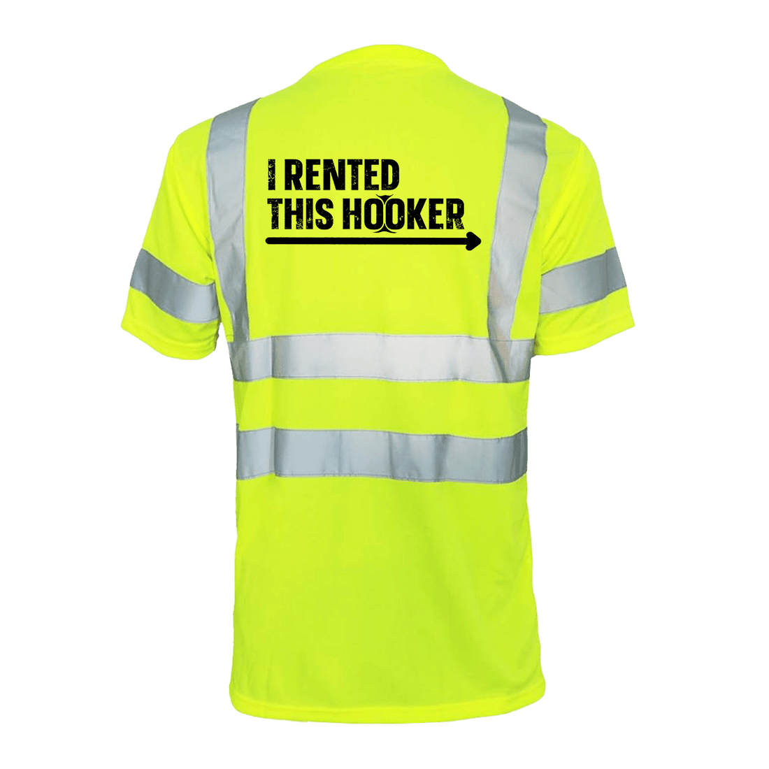 Reflective safety T-shirt by Armed American Supply with "I Rented This Hooker" print, featuring high-visibility reflective material.