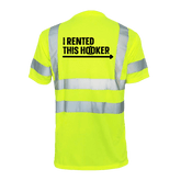 Reflective safety T-shirt by Armed American Supply with "I Rented This Hooker" print, featuring high-visibility reflective material.