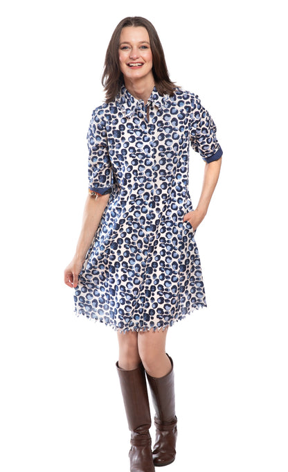 Chatham Dress Blue Bubble Print