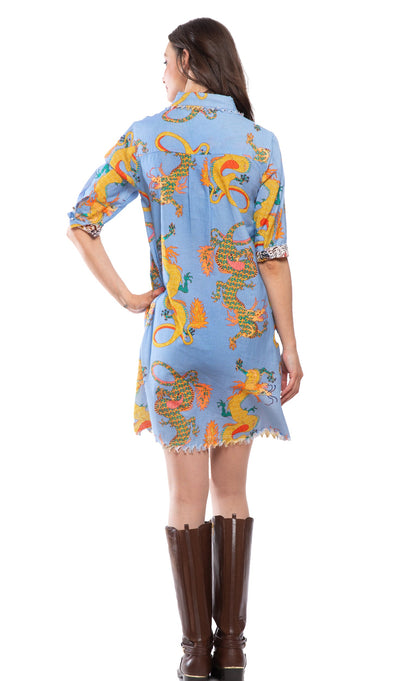 Chatham Dress Blue Dragon Print