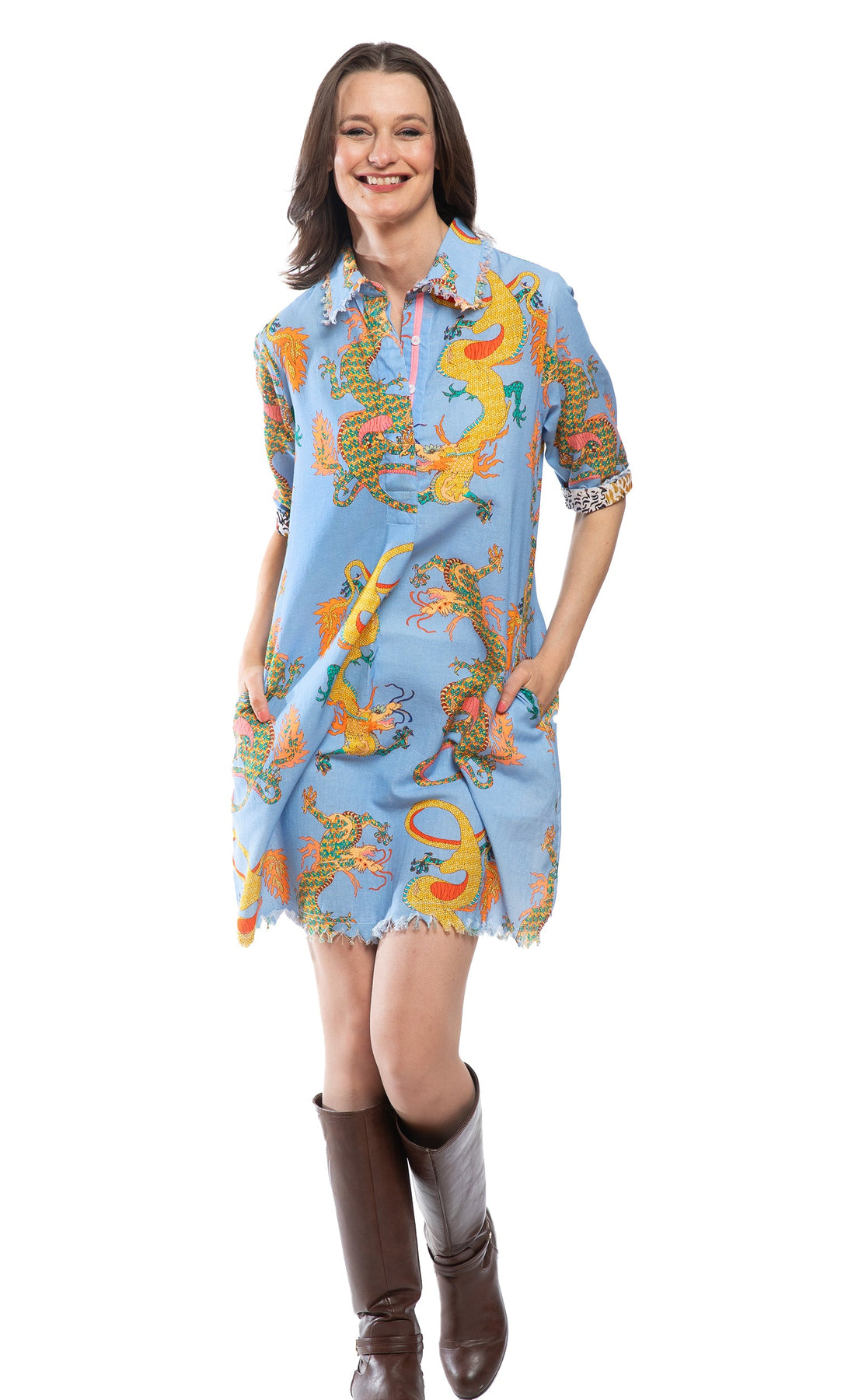 Chatham Dress Blue Dragon Print