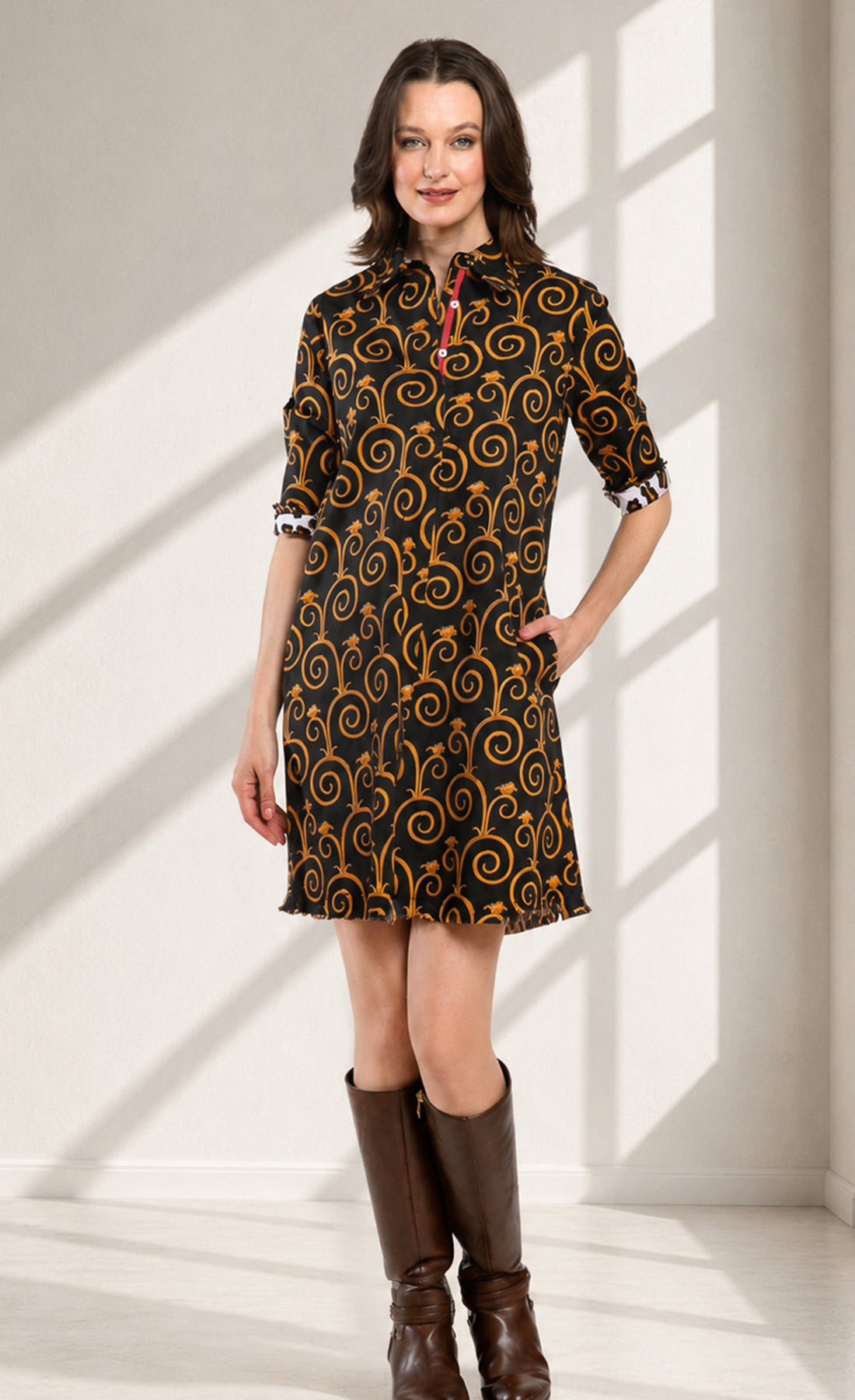 Chatham Black and Gold Swirl Print