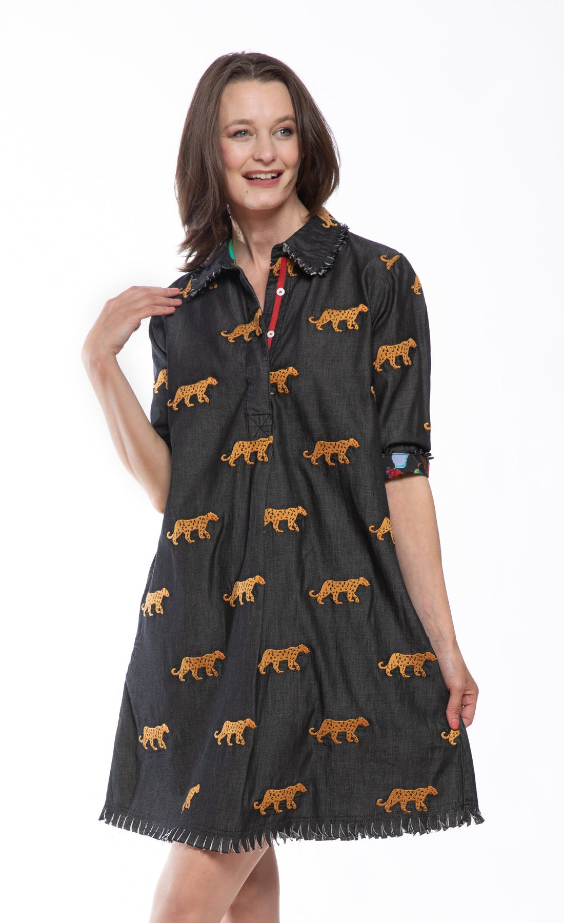 Chatham Dress Black Cheetah Embroidery Dress