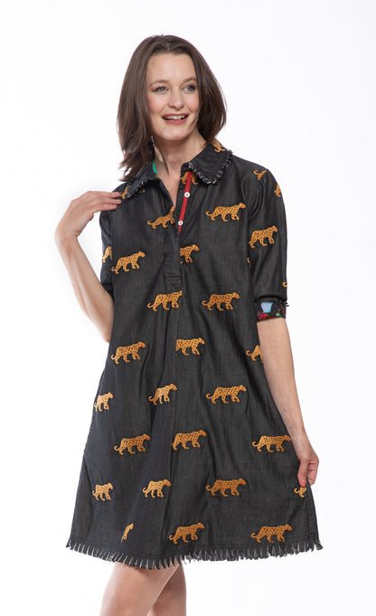 Chatham Dress Black Cheetah Embroidery Dress