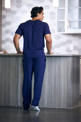 Mens soft bamboo lounge pajama set with short sleeve top and pants by Spun Bamboo, featuring comfortable, breathable fabric and relaxed fit.