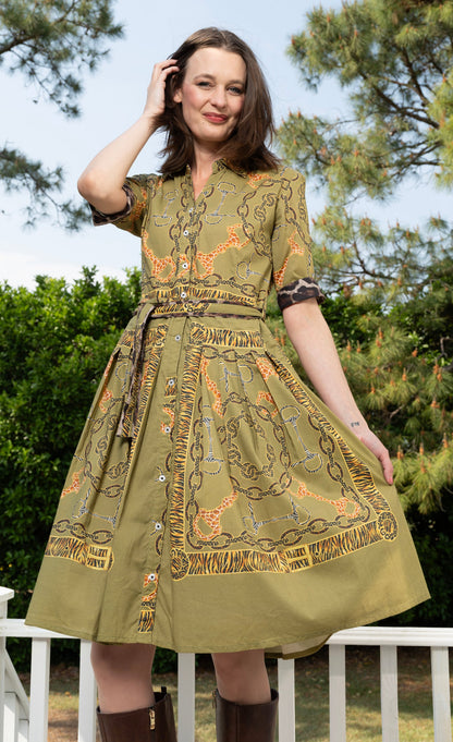 Mrs Maisel Dress Green Belt Print