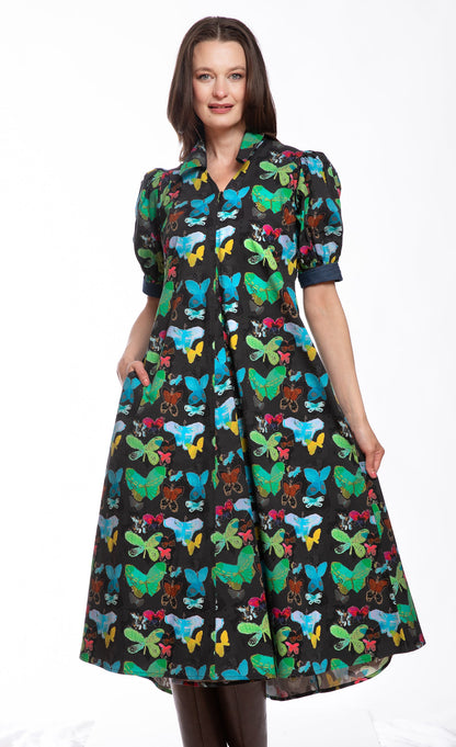Montauk Dress Black with Butterfly Print