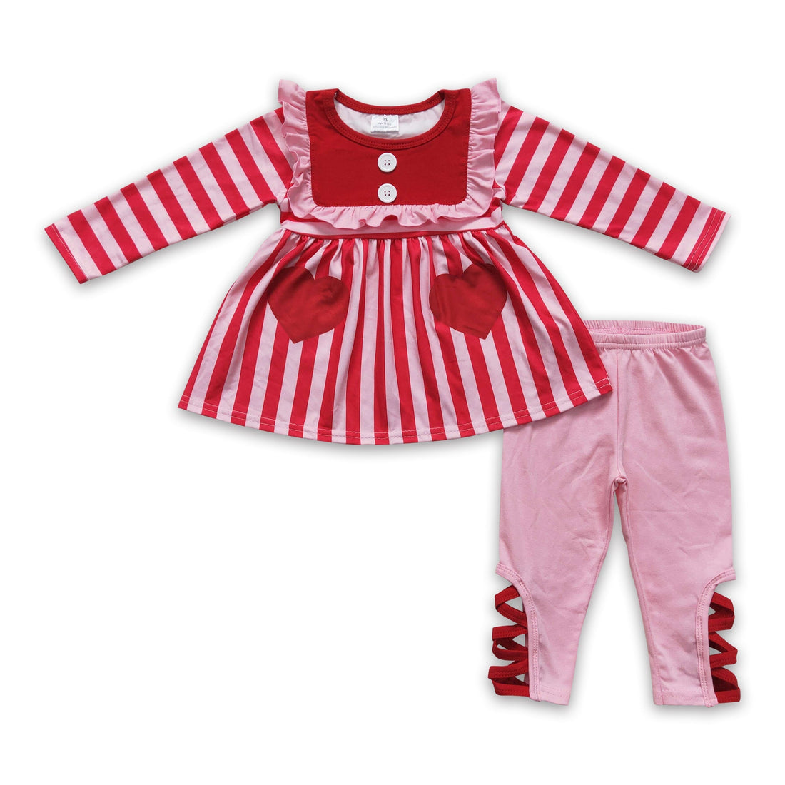 Pink heart print stripe girls Valentine&