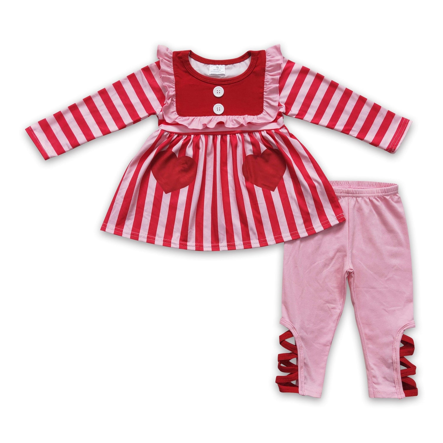 Pink heart print stripe girls Valentine&