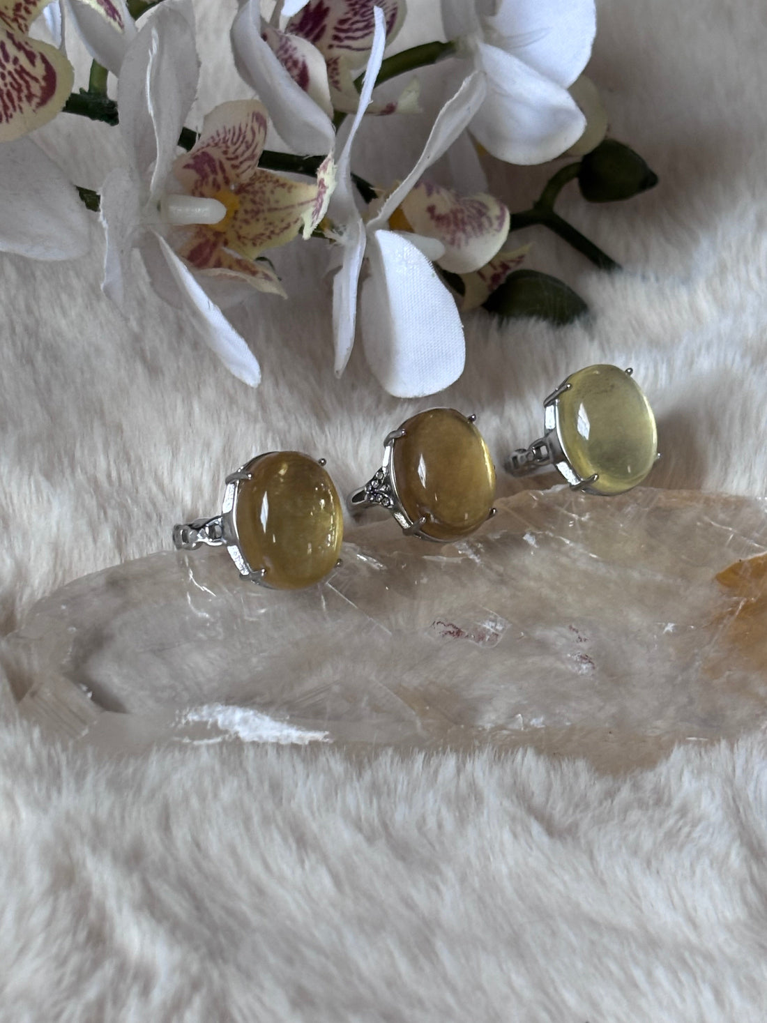 Golden Lepidolite ring from Evermore Everlasting featuring a polished gemstone set in a delicate metal band.