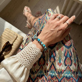 Aqua Terra Jasper bracelet featuring round gemstone beads on a stretchy cord, from the Empath’s Shield collection by Conscious Items.