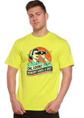 Mens Spun Bamboo graphic T-shirt featuring a humorous retro woman design in unisex bamboo and cotton fabric.