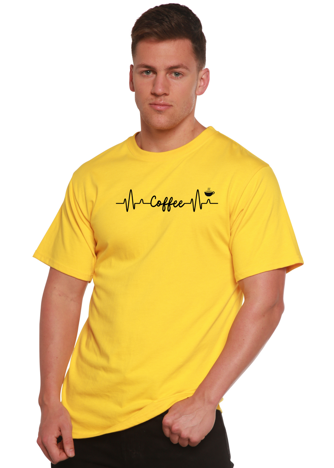 Unisex Heartbeat Coffee graphic t-shirt by Spun Bamboo, men&