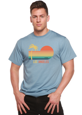 Mens printed graphic T-shirt by Spun Bamboo featuring Los Angeles theme in bamboo viscose and organic cotton fabric.