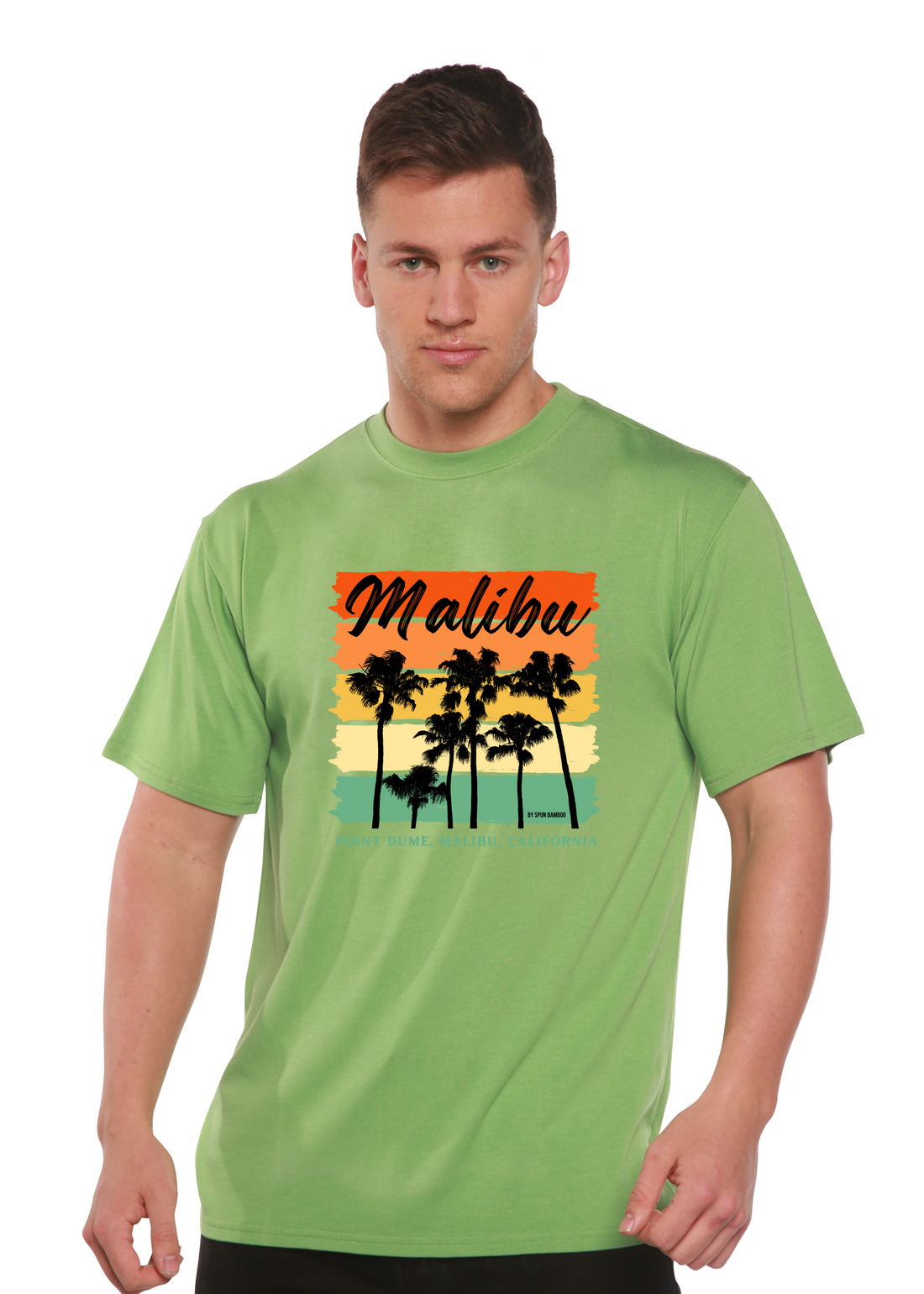 Spun Bamboo Malibu unisex bamboo viscose organic cotton short sleeve graphic T-shirt, mens printed tee with colorful design.
