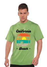 Spun Bamboo California Beach unisex graphic T-shirt with short sleeves, bamboo viscose and organic cotton, featuring a beach-themed print.