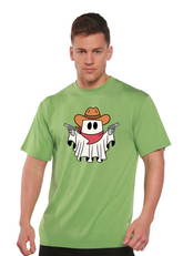 Spun Bamboo cowboy ghost unisex graphic t-shirt featuring a printed cowboy ghost design on bamboo-viscose organic cotton short sleeve shirt