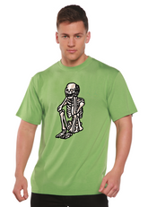 Sad skeleton Halloween unisex graphic T-shirt by Spun Bamboo, short sleeve shirt with spooky skeleton print in bamboo viscose and organic cotton.