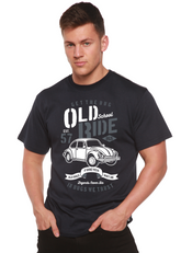 Mens Old School Ride Spun Bamboo graphic T-shirt featuring a colorful vintage motorcycle print on bamboo viscose and organic cotton fabric.