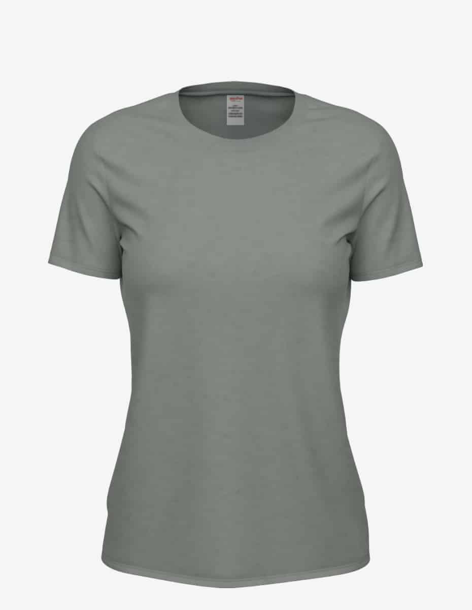 Women’s SpectraUSA Club Crew T-Shirt in ash heather, front view showing comfortable fit and casual style.