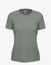 Women’s SpectraUSA Club Crew T-Shirt in ash heather, front view showing comfortable fit and casual style.