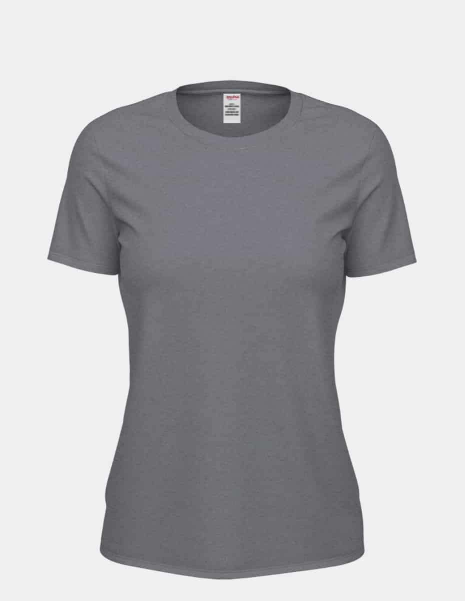Women’s Heather Club Crew T-Shirt by SpectraUSA, front view showing casual fit and heather fabric detail.