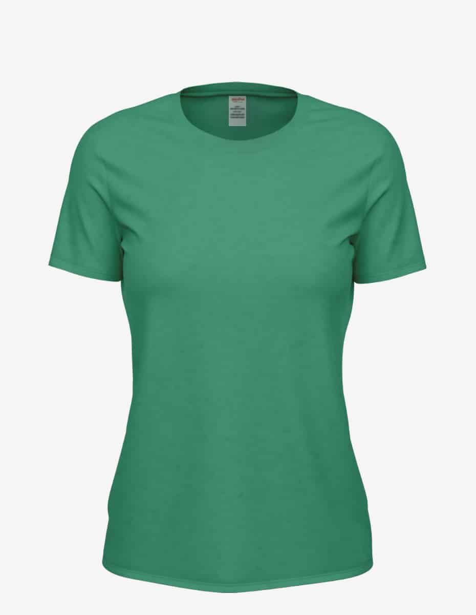 Women’s Kelly Heather Club Crew T-Shirt by SpectraUSA, front view showcasing casual fit and soft fabric.