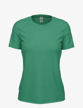 Women’s Kelly Heather Club Crew T-Shirt by SpectraUSA, front view showcasing casual fit and soft fabric.