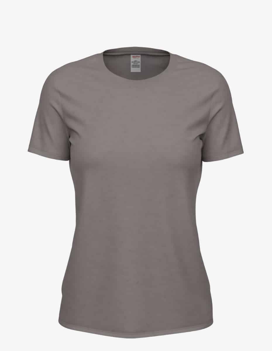 Women’s medium grey Club Crew T-Shirt by SpectraUSA, front view showing soft cotton fabric and classic crew neckline.
