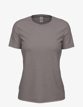 Women’s medium grey Club Crew T-Shirt by SpectraUSA, front view showing soft cotton fabric and classic crew neckline.