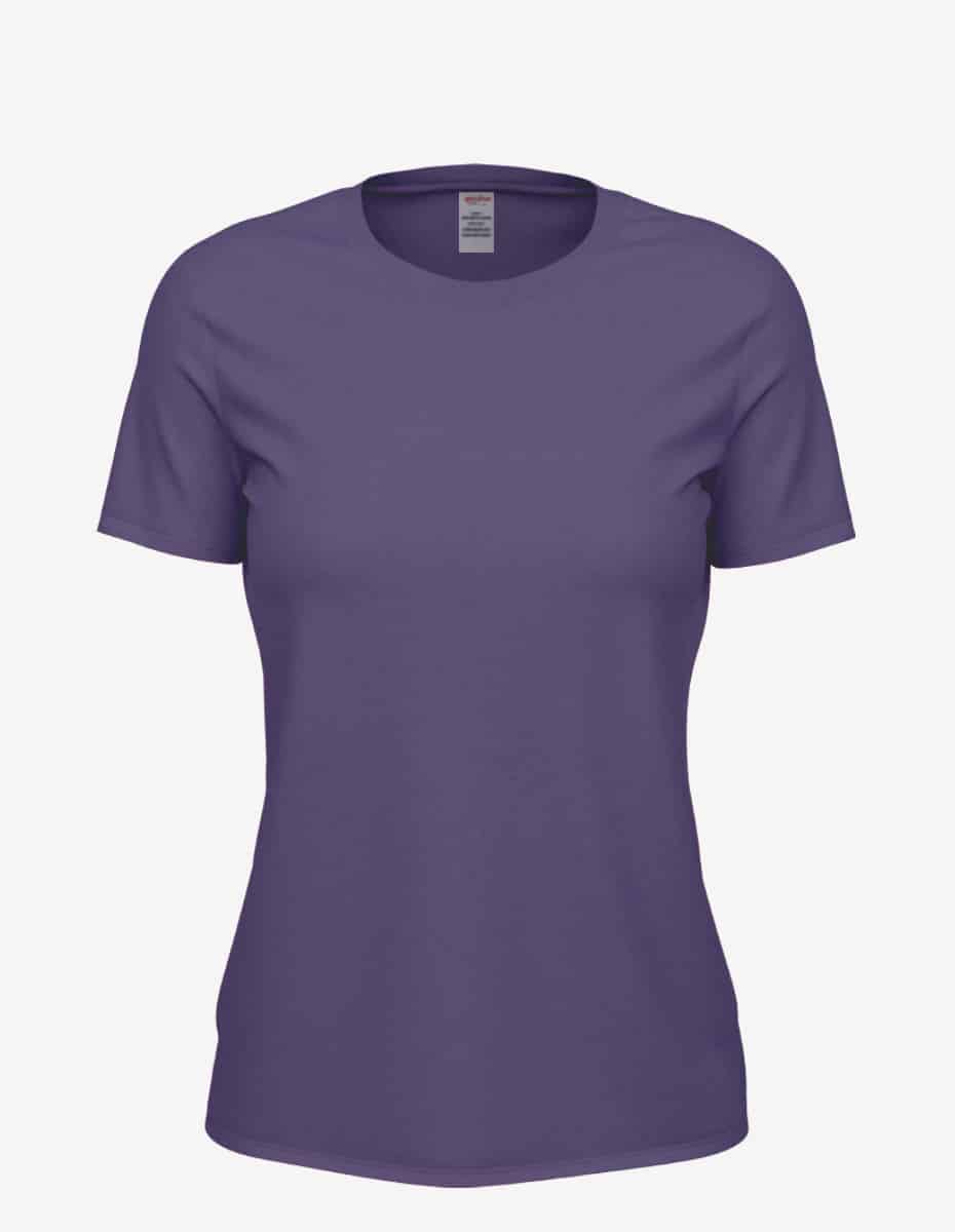 Women’s purple heather Club Crew T-Shirt by SpectraUSA displayed from the front view. Soft knit fabric and casual fit.