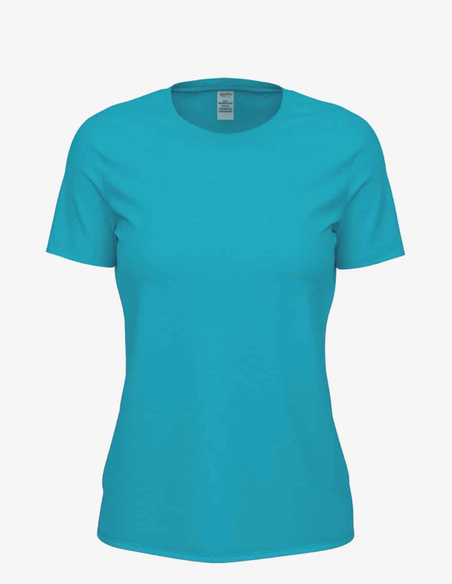 Turquoise Heather Club Crew T-Shirt for women by SpectraUSA, front view showcasing soft fabric and casual fit.