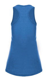 Women’s Royal Heather Racer Back Tank top by SpectraUSA, featuring a fitted cut and breathable fabric for active wear.