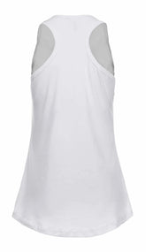 White women’s racer back tank top by SpectraUSA, featuring a fitted design and sleeveless style for active wear.
