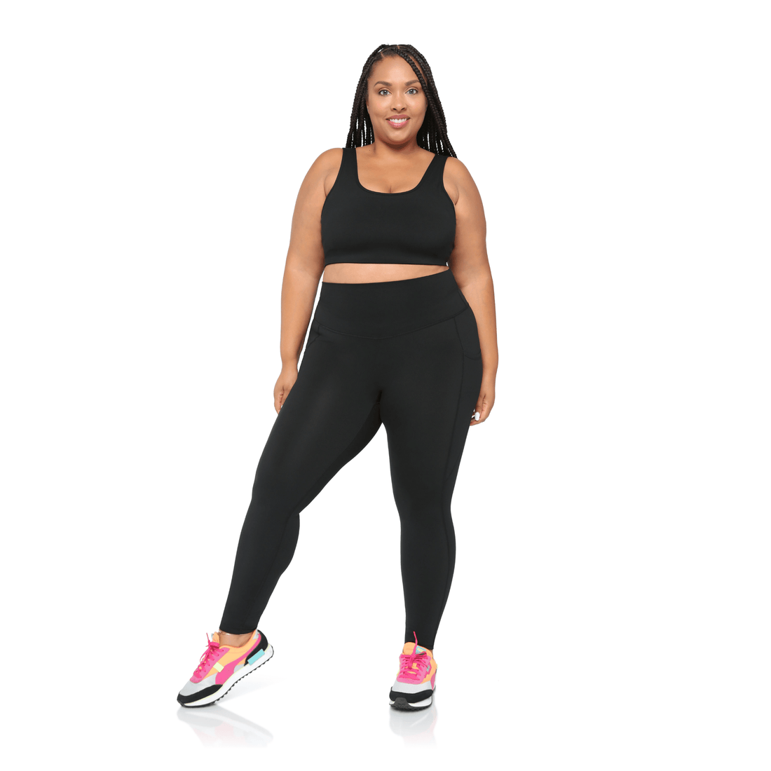 Fitkitty Culture BodyLove high-rise leggings in black, showing a close-up of the stretchy waistband and smooth, fitted fabric.